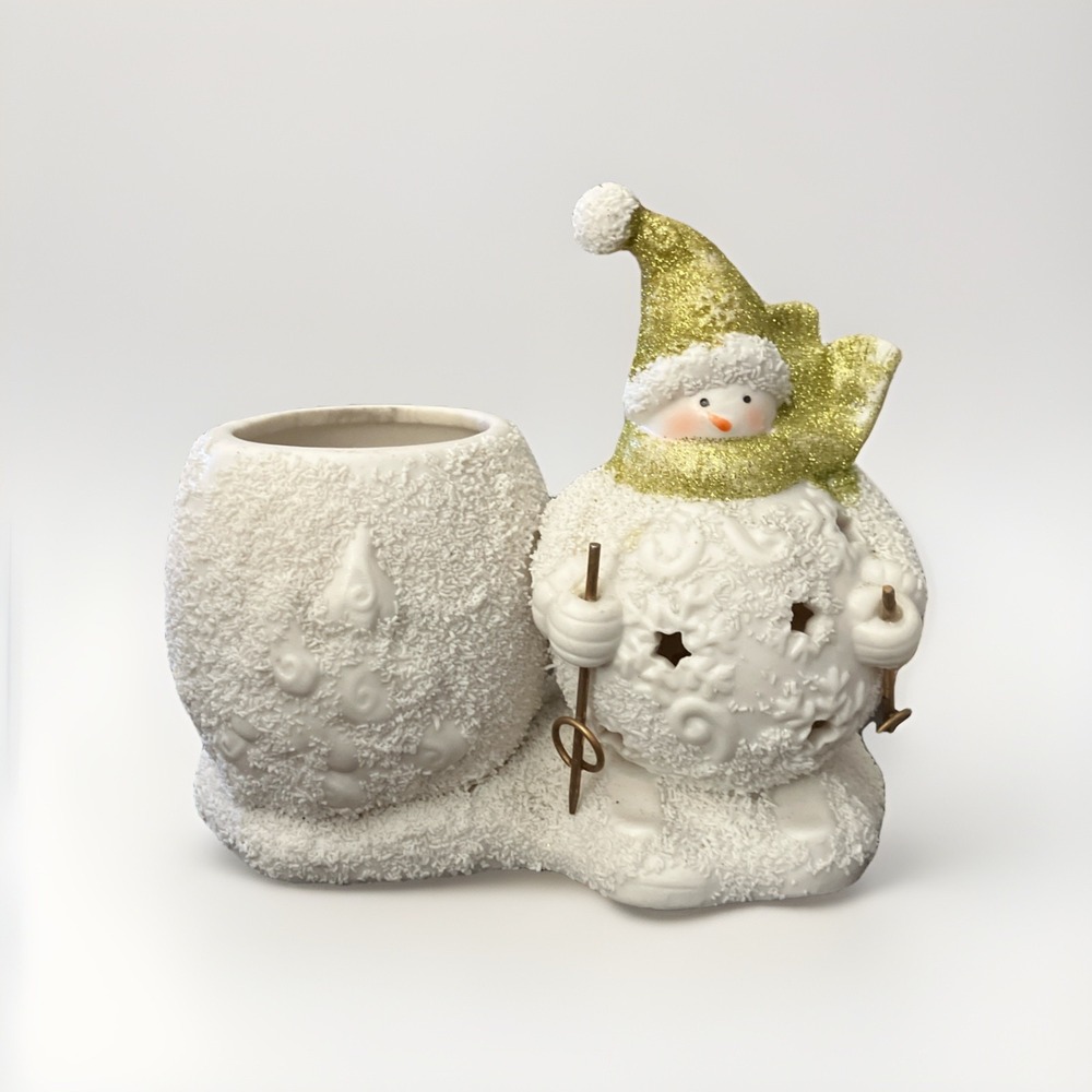 Yankee Candle Snowman Skier Poles Glitter Gold Stars Votive Tea Light Holder